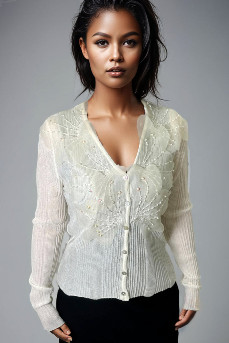 LS64091 LACE V-NECK TOP (BLK, BEIGE) – N by Nancy