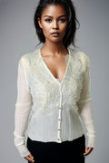 LS64091 LACE V-NECK TOP (BLK, BEIGE)
