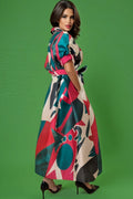 T2577 ABSTRACT PUFF SLEEVE DRESS