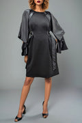 W5376 FAUX LEATHER CAPE SLEEVE DRESS (GRN, BLK)