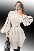 W5086 BUTTON DOWN CHIFFON MINI SHIRT DRESS (BLK, WHITE)