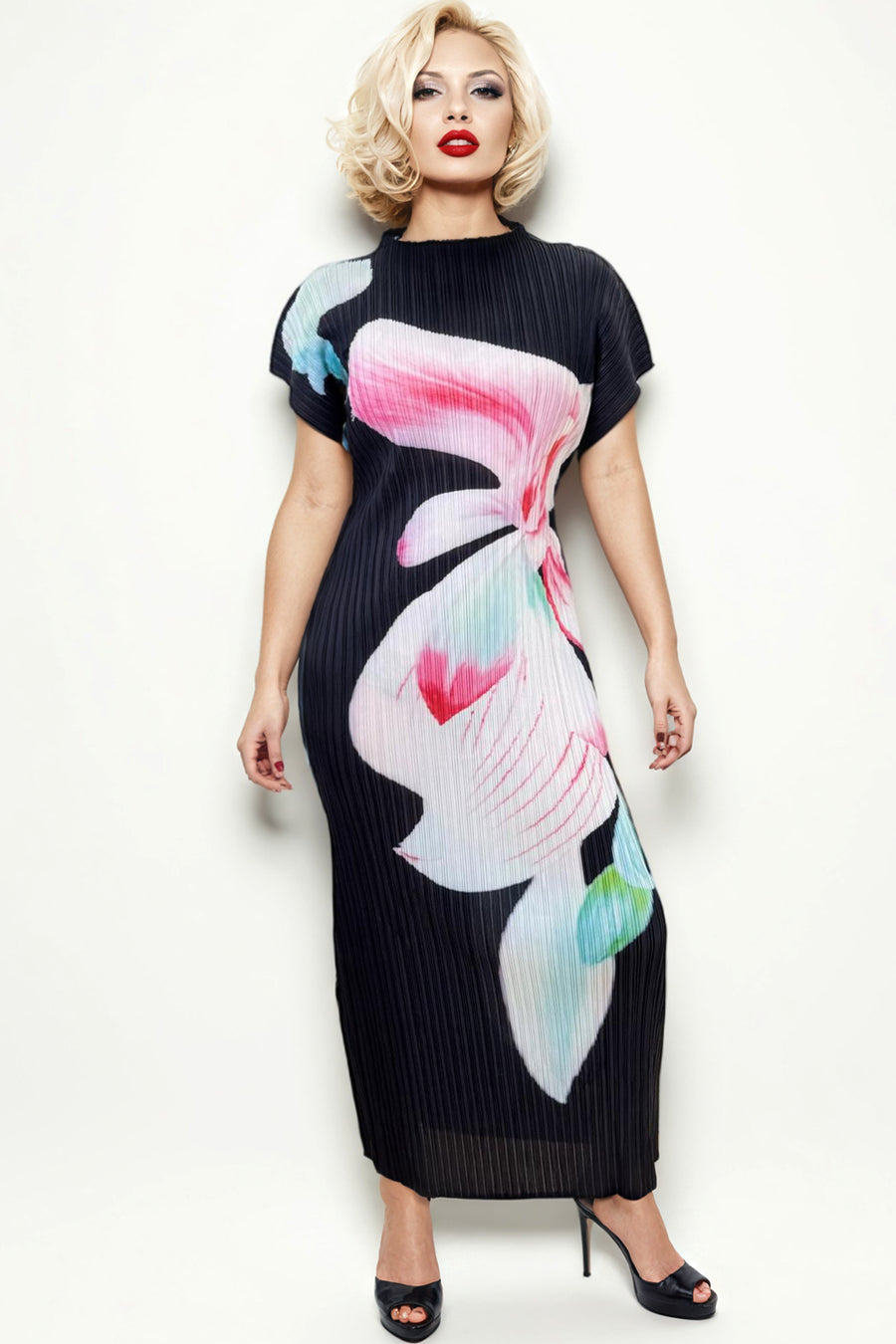 N24109 CRINKLED FLORAL DRESS (L, XL, XXL)