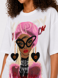 TL0005 HAPPY GLAM RHINESTONE T- SHIRT TOP (BLK, WHT)