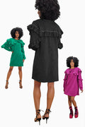 W8381 RUFFLE DRESS (BLK, GRN, MAGENTA)