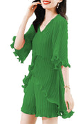 W5230 CRINKLED SHORT / TOP SET (GRN, WHT, MUSTARD)