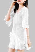 W5230 CRINKLED SHORT / TOP SET (GRN, WHT, MUSTARD)