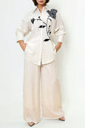 X7845 FLOWER EMBROIDERED TOP / PANT SET (PINK, IVORY)