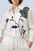 X7845 FLOWER EMBROIDERED TOP / PANT SET (PINK, IVORY)
