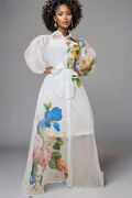 A95012 SHEER FLORAL BUTTON DOWN DRESS (WHT, BLUE)