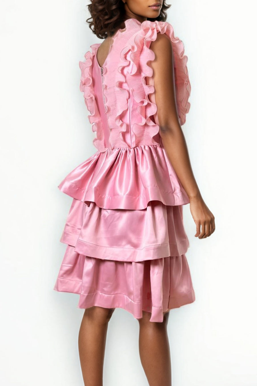 S258 LAYERED SLEEVELESS MINI DRESS (WHT, PINK)