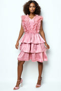S258 LAYERED SLEEVELESS MINI DRESS (WHT, PINK)