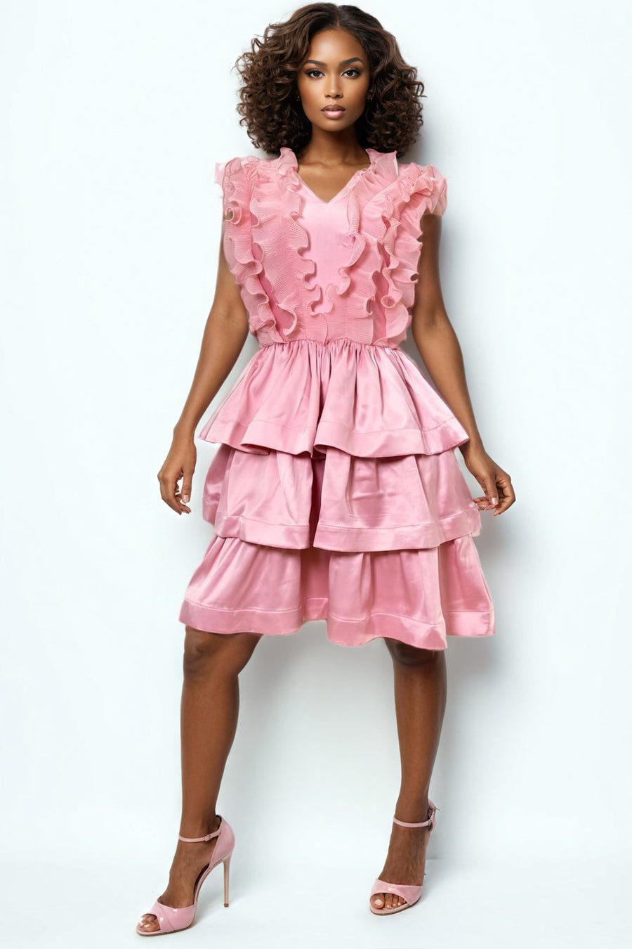 S258 LAYERED SLEEVELESS MINI DRESS (WHT, PINK)