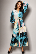 A92170 MULTICOLOR BUTTON DOWN DRESS (BLK, BLUE)