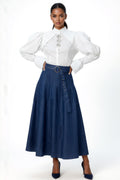 E8026 DENIM PIN TUCK MAXI SKIRT (BLU, BLK)