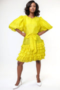 T2125 LAYERED RUFFLE DRESS (YELLOW, WHT)