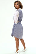 W8509 STRIPED BUTTON DOWN DRESS (S, M, L)