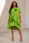 S3158 RUFFLE FLOWER MIDI DRESS (ROSE, GRN)