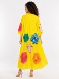 S3155 FLOWY LINEN RHINESTONE FLOWER MIDI DRESS