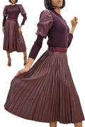 W8390 SKIRT (BLK, WINE)