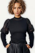H2058 CHANTILLY LACE SLEEVE SWEATER (BLK, WHT)