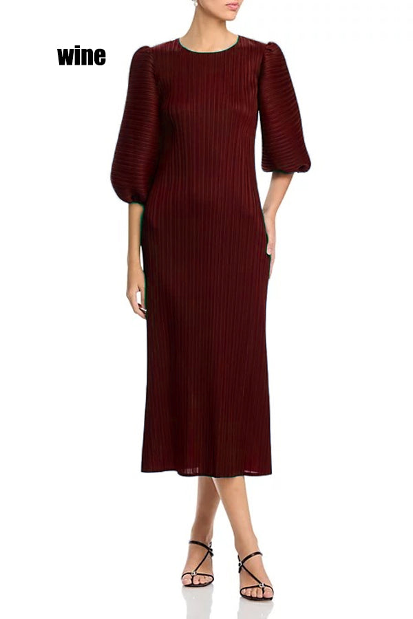 N2483 CRINKLED DRESS (GRN, WINE) (S, M, L)