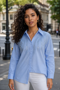 S3171 EMBELLISHED BOTANICAL TOP (BLU, BLK)