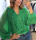 W5701 VNECK RUFFLE TOP (BLK, GRN)