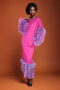 Q1334 OLD HOLLYWOOD RUFFLE DRESS (PURPLE, RED)