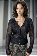 LS64091 LACE V-NECK TOP (BLK, BEIGE)