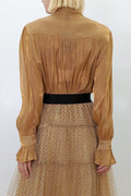 S278 RUCHED TIE NECK TOP (RED, GOLD)