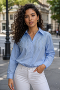S3171 EMBELLISHED BOTANICAL TOP (BLU, BLK)