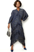 N2504 FRINGE V NECK DRESS (NAVY, BLK)
