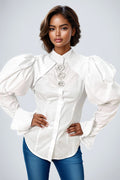A94041 PUFF SLEEVE DIAMOND TOP (PNK, WHT)