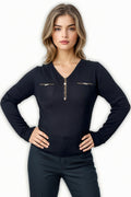 H5812 GOLD TRIM V-NECK SWEATER