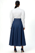 E8026 DENIM PIN TUCK MAXI SKIRT (BLU, BLK)