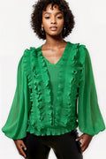 W5701 VNECK RUFFLE TOP (BLK, GRN)