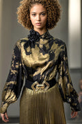 C3367 HIGH NECK LANTERN SLEEVE TOP