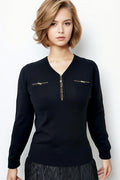 H5812 GOLD TRIM V-NECK SWEATER