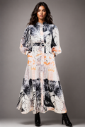 A92170 MULTICOLOR BUTTON DOWN DRESS (BLK, BLUE)