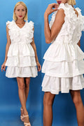 S258 LAYERED SLEEVELESS MINI DRESS (WHT, PINK)