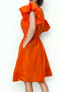 T8410 PUFF SLEEVE DRESS (ROSE, ORANGE)