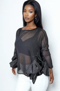 GF1107 RUFFLE SLEEVE TOP (WHT, BLK)