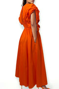 S3062 FLOWER WAIST MAXI DRESS (ORANGE, BLUE) (S, M, XXL)