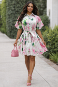 GF1619 BLUSH BOTANICAL PUFF-SLEEVE MINI DRESS