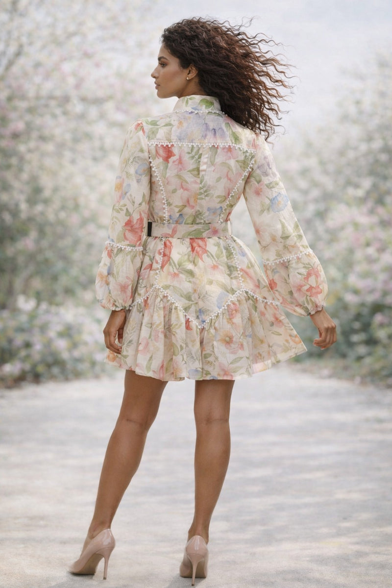 A95055A BOTANICAL BELTED ORGANZA MINI DRESS – N by Nancy