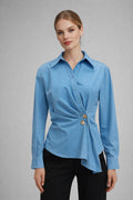 A95069 DRAPE FRONT BUTTON DOWN TOP (BLU,WHT)