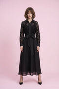 CH8001 SHEER LACE BUTTON-DOWN SHIRT MAXI DRESS