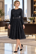 K61 SHEER LEAF PRINT JACQUARD MIDI DRESS