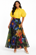 T20560 RUFFLE PUFF SLEEVE BUTTON DOWN TOP