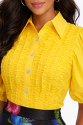 T20560 RUFFLE PUFF SLEEVE BUTTON DOWN TOP